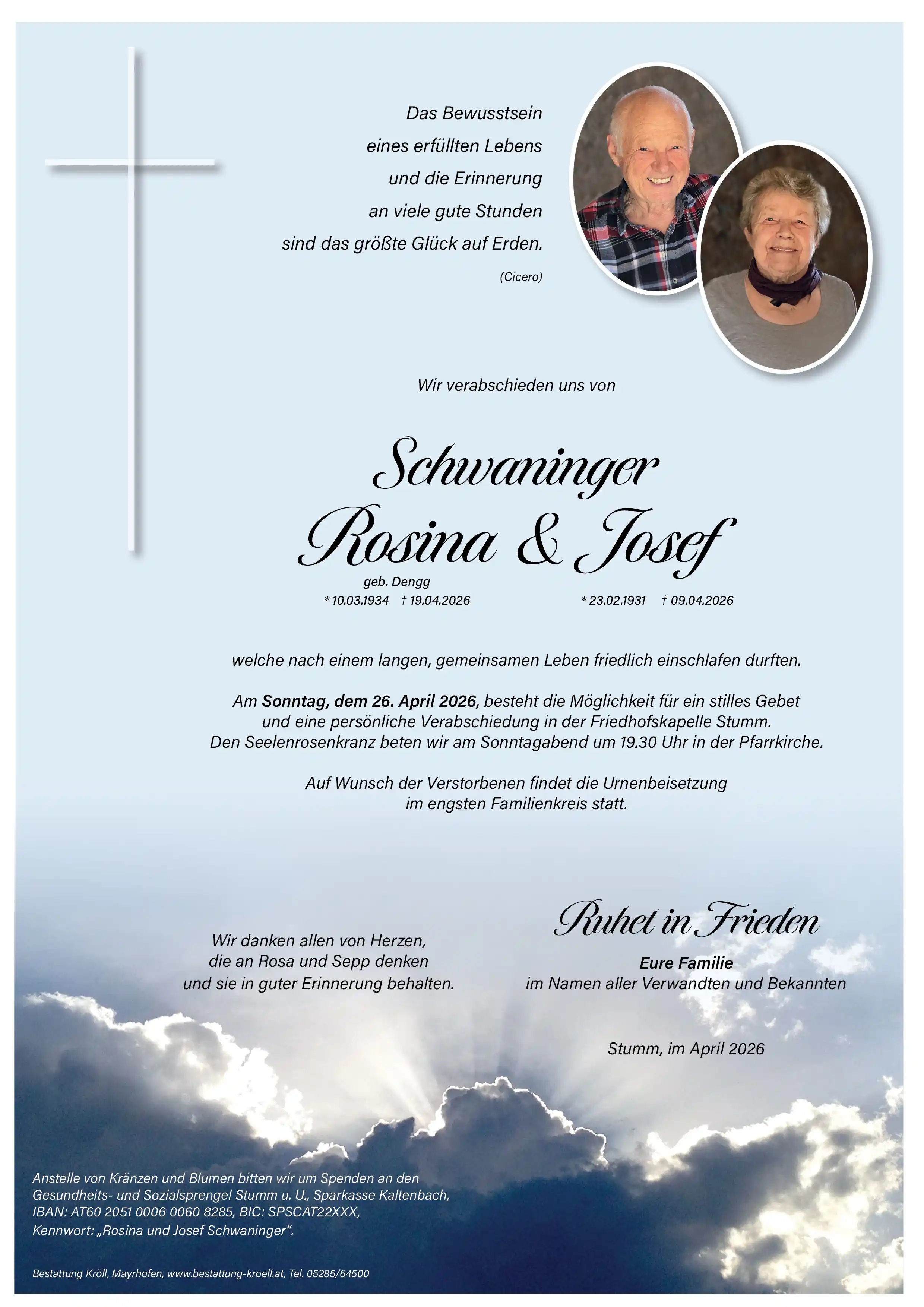 Parte von Rosina und Josef Schwaninger