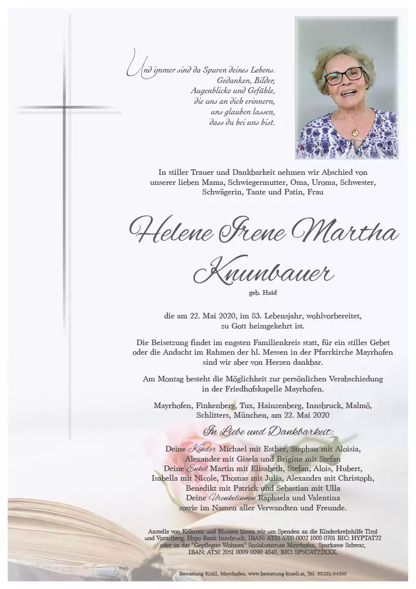 Parte von Helene Irene Martha Knunbauer