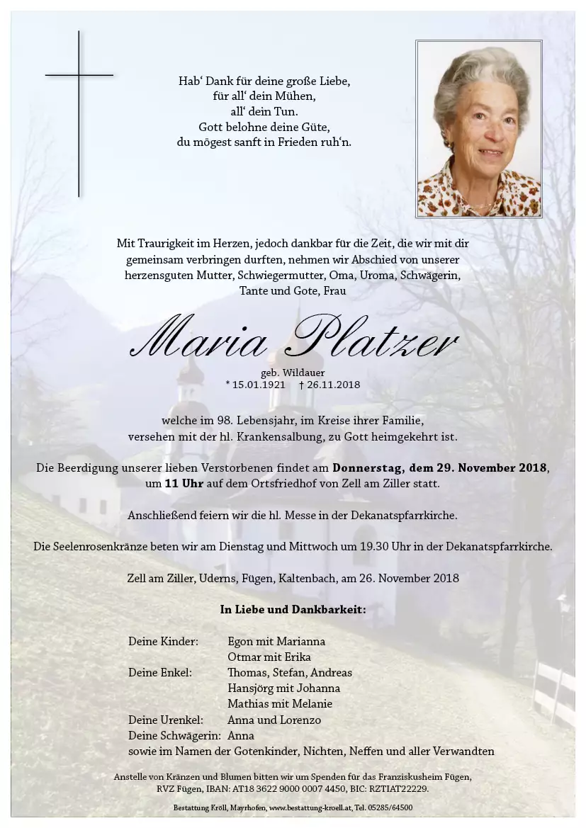 Parte von Maria Platzer