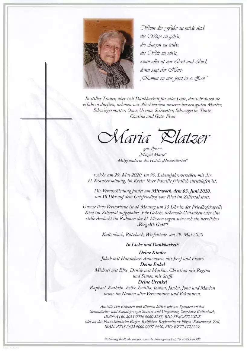 Parte von Maria Platzer